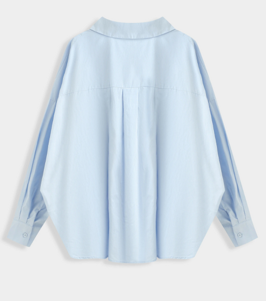 Blouse femme bleu ciel Alma 100% coton NOSSIA vue de dos