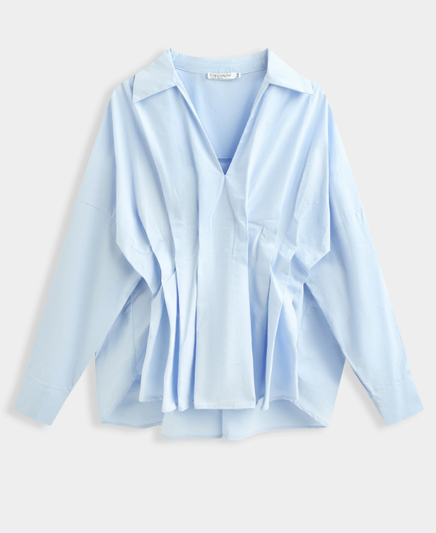 Blouse femme bleu ciel Alma 100% coton NOSSIA vue de face