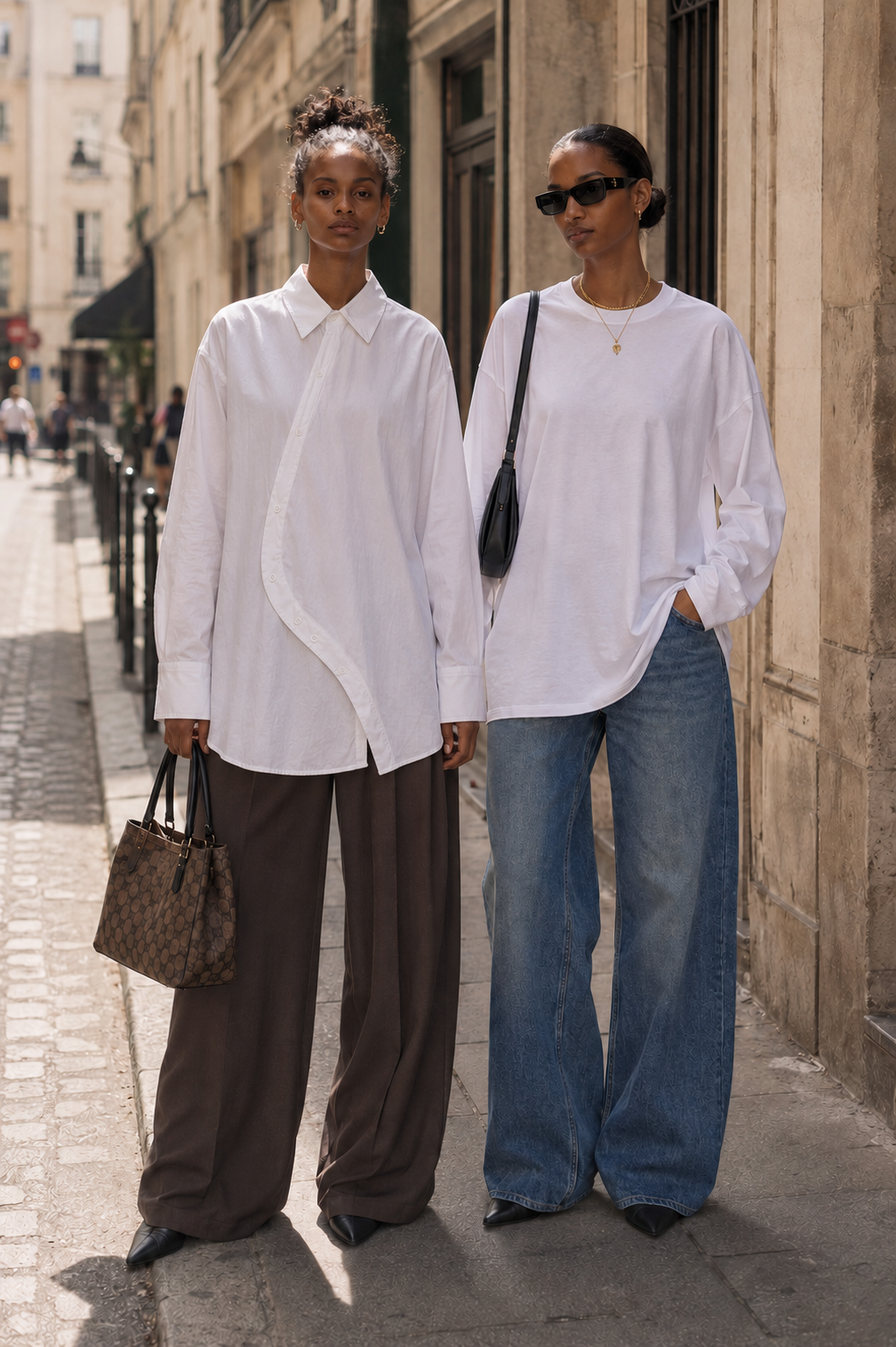 Chemise oversize femme asymétrique Maya blanche portée NOSSIA