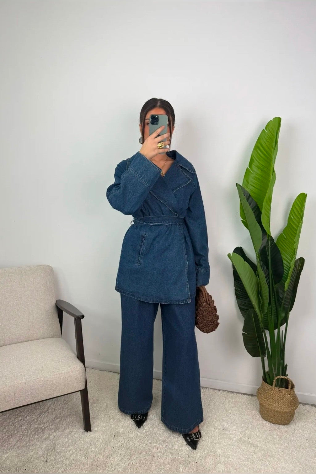 Ensemble Dalia en denim - porté de face