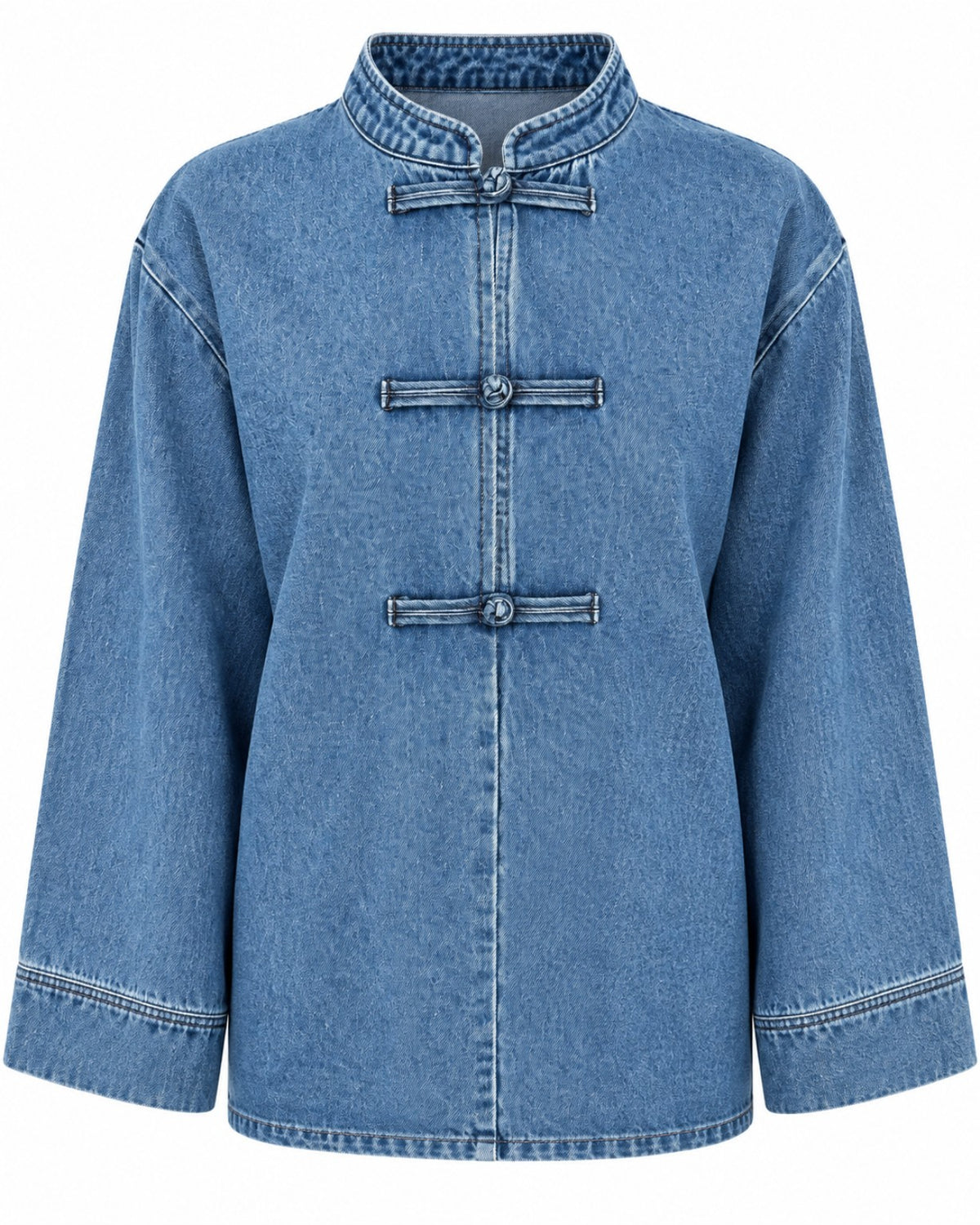 Ensemble Selma en denim - détail du col et des fermetures
